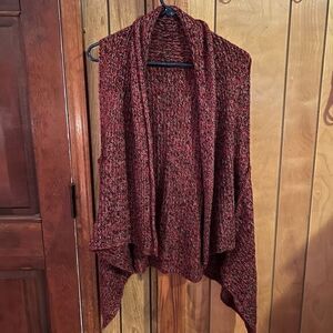 Women's Knitted Cardigan Sweater Open Front Handkerchief Hem Sleeveless Burgundy